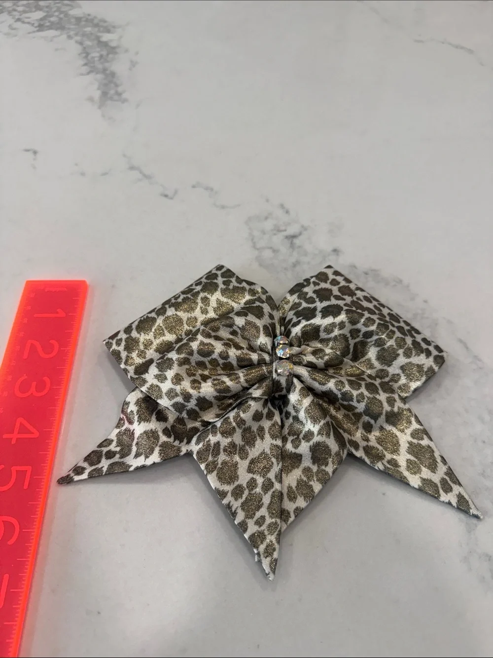Leopard Print Bows of London Hair Bow with Sparkling Center - Gold and White